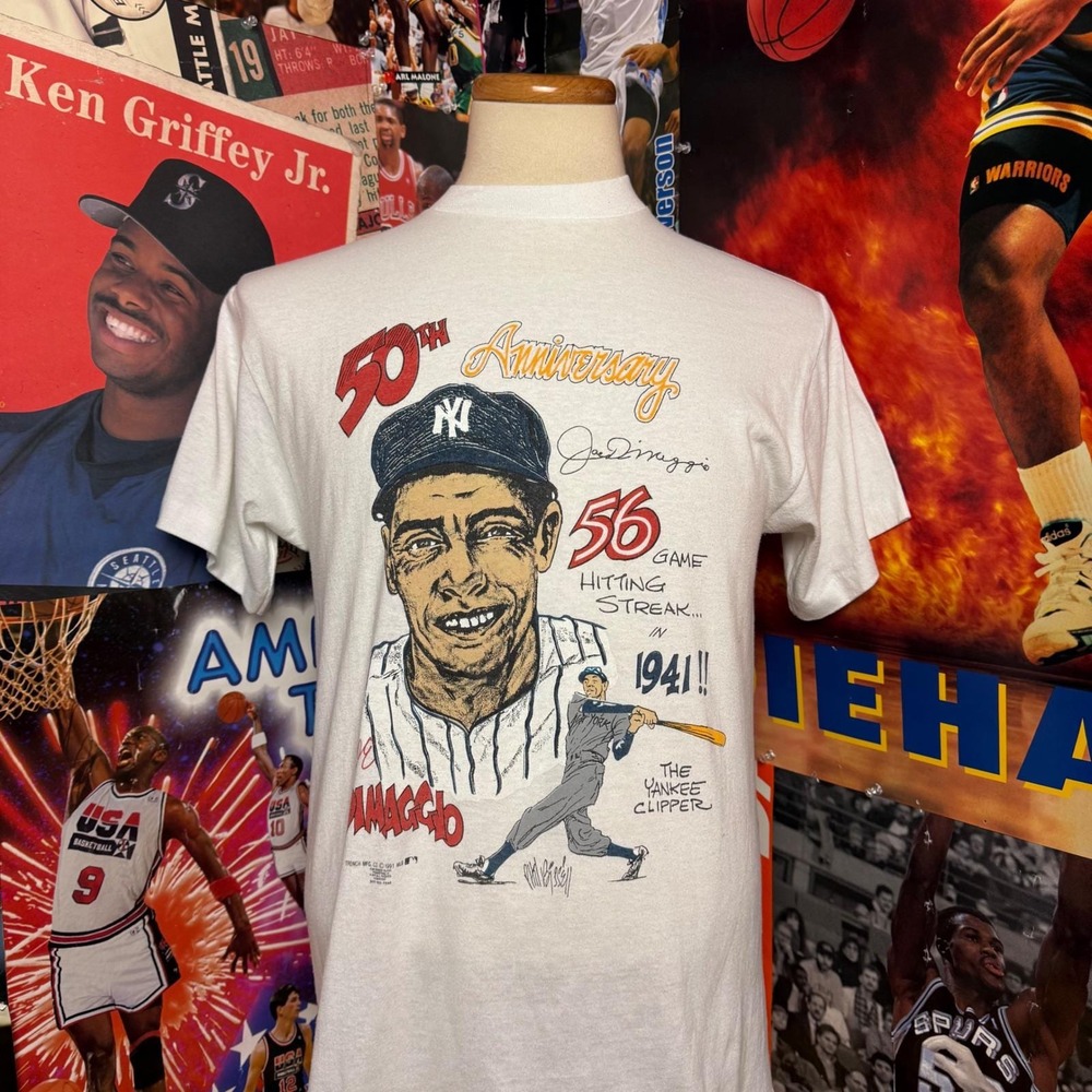 Vintage 90s New York Yankees‎ Joe DiMaggio 50th Anniversary MLB Tee Sz Medium